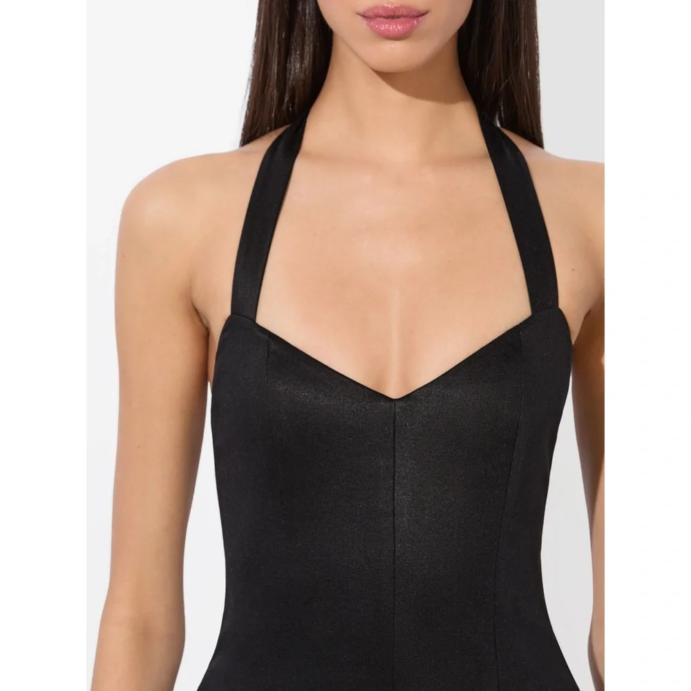 Alice + Olivia Isabelle Black Structured Pleated Flared Midi Dress